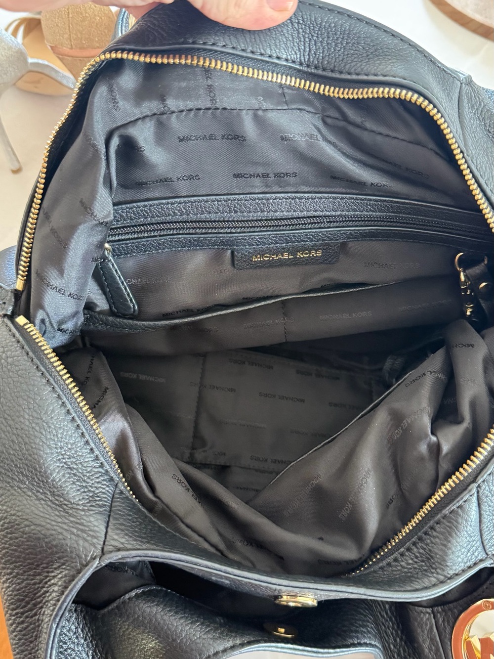 Michael Kors Black Pebbled Leather Hobo with Gold Chain Hardware - Picture 2 of 3